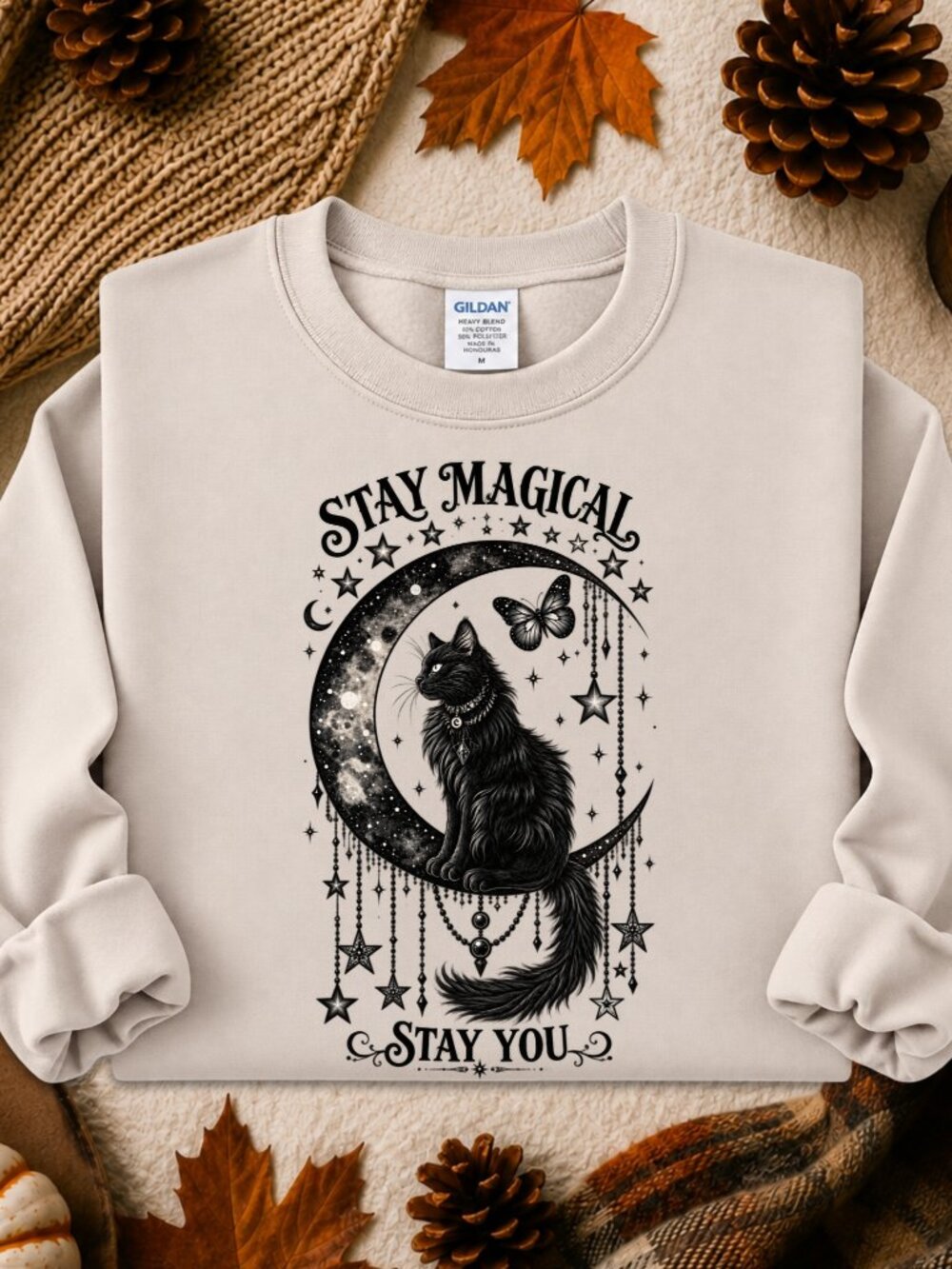 Black Cat Sweatshirt Adult Unisex Graphic Crewneck Stay Magical Stay You Witchy
